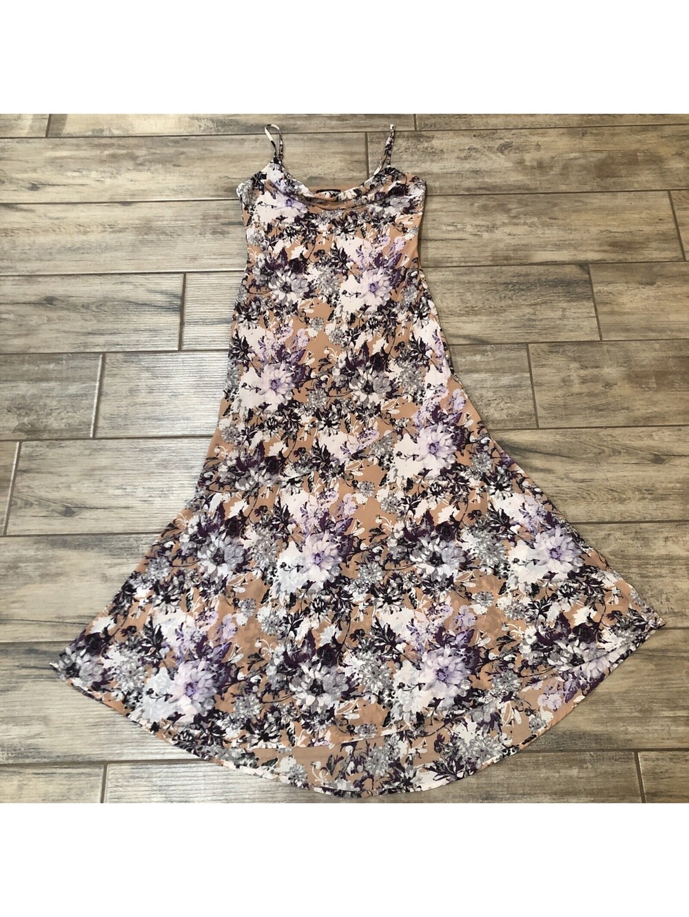 Forever 21 Whimsigoth Floral Slip Dress Cowl Neck Purple Tan Large Fairycore